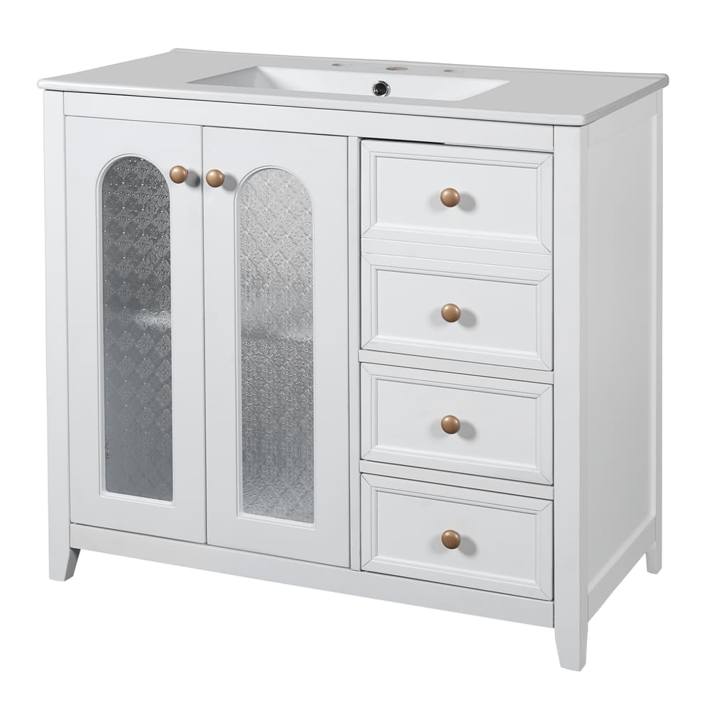 36-inch bathroom vanity with two soft-close doors, adjustable shelves and three drawers